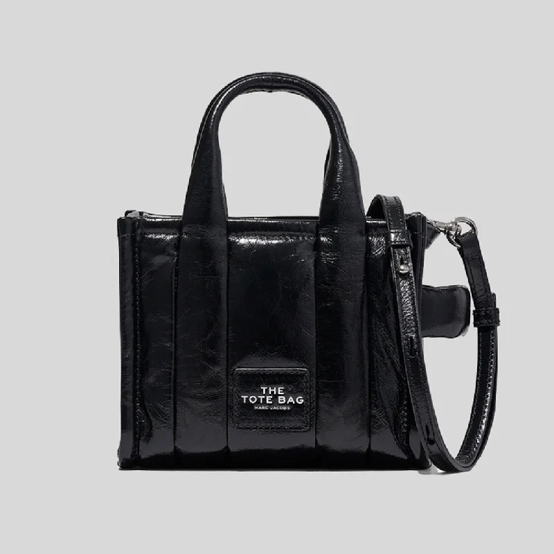 Metallic Tote Bag in Rose Gold with Chain Handles for a Glamorous Night OutMarc Jacobs The Shiny Crinkle Leather Mini Tote Black H064L03FA22 Metallic Tote Bag in Rose Gold with Chain Handles for a Glamorous Night OutMarc Jacobs The Shiny Crinkle Leather Mini Tote Black H064L03FA22