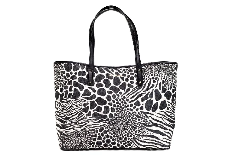 Women's Tote Bag with Inner Compartments in Gray for Organizing Everyday EssentialsMichael Kors Carter Large Black Animal Print PVC Open Tote Shoulder Purse Bag Women's Tote Bag with Inner Compartments in Gray for Organizing Everyday EssentialsMichael Kors Carter Large Black Animal Print PVC Open Tote Shoulder Purse Bag