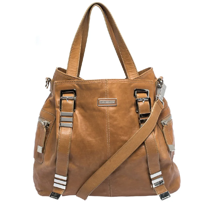 Women's Printed Tote Bag in Floral Patterns for a Spring - Themed Shopping TripMichael Kors Tan Leather Buckle Strap Convertible Tote Women's Printed Tote Bag in Floral Patterns for a Spring - Themed Shopping TripMichael Kors Tan Leather Buckle Strap Convertible Tote