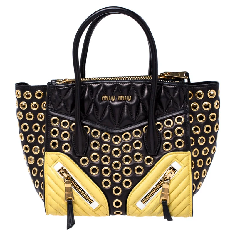 Geometric - Printed Tote Bag in Multicolor for a Contemporary and Trendy OutfitMiu Miu Leather Grommet Biker Convertible Tote Geometric - Printed Tote Bag in Multicolor for a Contemporary and Trendy OutfitMiu Miu Leather Grommet Biker Convertible Tote