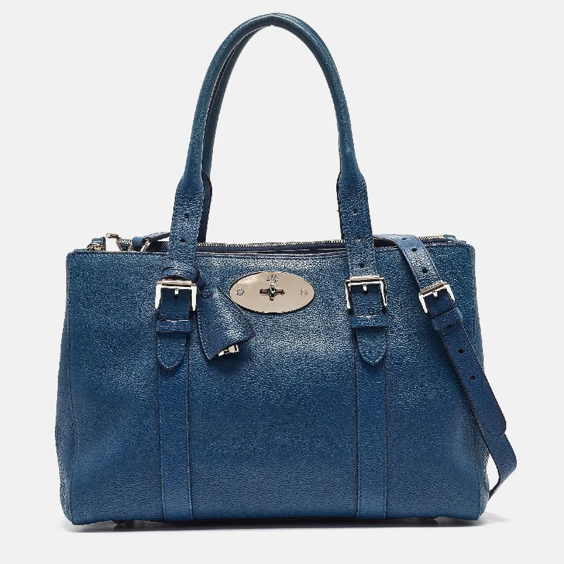 Women's Tote Bag with Detachable Pouch in Purple for Added ConvenienceMulberry Blue Leather Bayswater Double Zip Tote Women's Tote Bag with Detachable Pouch in Purple for Added ConvenienceMulberry Blue Leather Bayswater Double Zip Tote