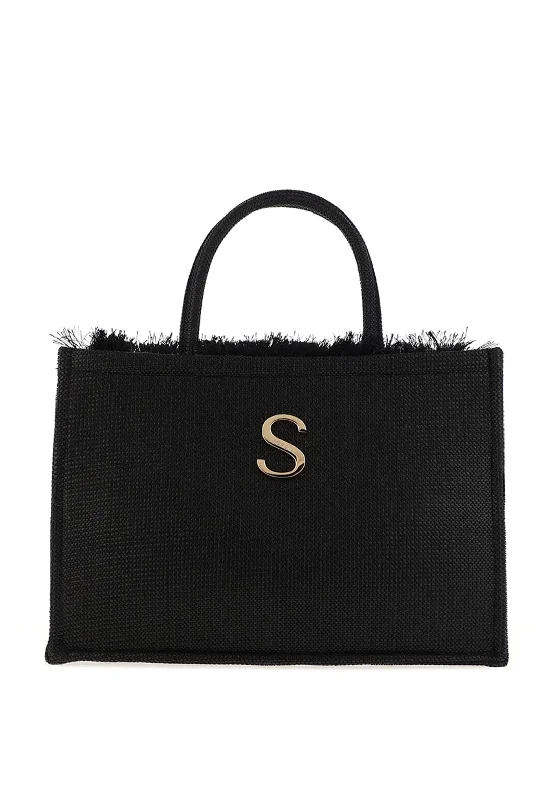Metallic Tote Bag in Rose Gold with Chain Handles for a Glamorous Night OutSorena Nefeli Woven Large Tote Bag, Black Metallic Tote Bag in Rose Gold with Chain Handles for a Glamorous Night OutSorena Nefeli Woven Large Tote Bag, Black