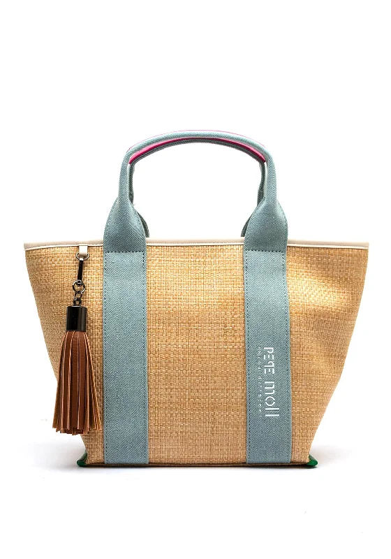 Patchwork Tote Bag in Denim with Vintage - Inspired Designs for a Retro AppealPepe Moll Woven Medium Shopper Bag, Natural Patchwork Tote Bag in Denim with Vintage - Inspired Designs for a Retro AppealPepe Moll Woven Medium Shopper Bag, Natural