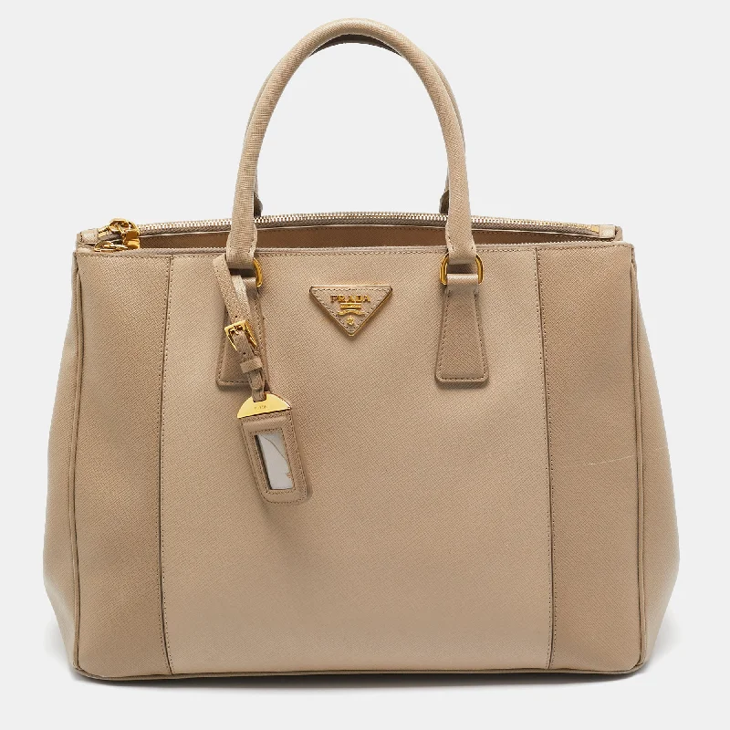 Women's Printed Tote Bag in Floral Patterns for a Spring - Themed Shopping TripPrada Two Tone Beige Saffiano Lux Leather Large Double Zip Tote Women's Printed Tote Bag in Floral Patterns for a Spring - Themed Shopping TripPrada Two Tone Beige Saffiano Lux Leather Large Double Zip Tote