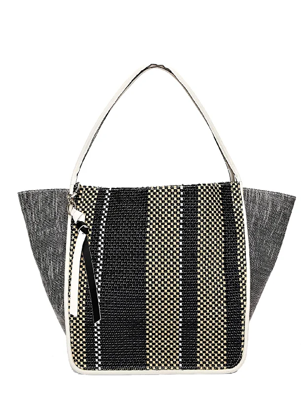 Oversized Jute Tote Bag in Natural Color with Rope Handles for a Beach VacationPS Slouch Tote XL Woven, Black/Ecru Oversized Jute Tote Bag in Natural Color with Rope Handles for a Beach VacationPS Slouch Tote XL Woven, Black/Ecru