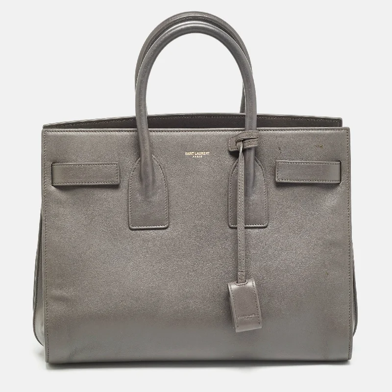 Faux Fur - Trimmed Tote Bag in White for a Cozy Winter LookSaint Laurent Grey Leather Small Classic Sac De Jour Tote Faux Fur - Trimmed Tote Bag in White for a Cozy Winter LookSaint Laurent Grey Leather Small Classic Sac De Jour Tote