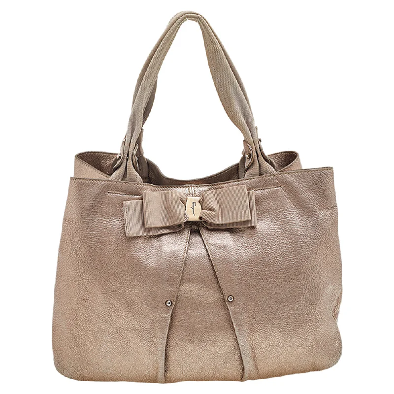 Oversized Jute Tote Bag in Natural Color with Rope Handles for a Beach VacationSalvatore Ferragamo Metallic Bronze Leather Miss Vara Bow Tote Oversized Jute Tote Bag in Natural Color with Rope Handles for a Beach VacationSalvatore Ferragamo Metallic Bronze Leather Miss Vara Bow Tote