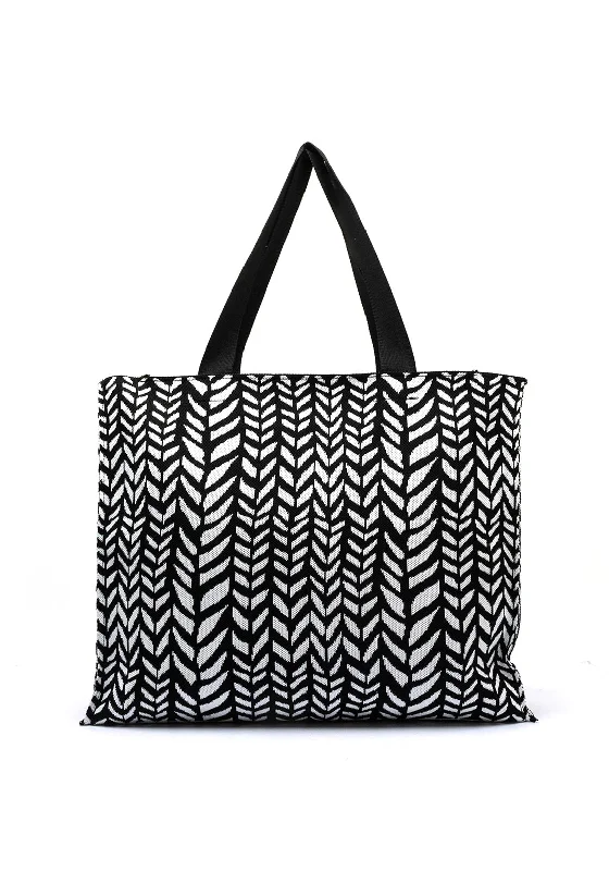 Geometric - Printed Tote Bag in Multicolor for a Contemporary and Trendy OutfitZen Collection Herringbone Print Beach Tote Bag, Black & White Geometric - Printed Tote Bag in Multicolor for a Contemporary and Trendy OutfitZen Collection Herringbone Print Beach Tote Bag, Black & White