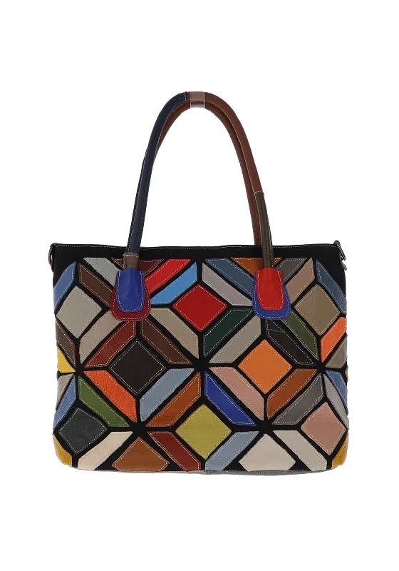 Patchwork Tote Bag in Denim with Vintage - Inspired Designs for a Retro AppealZen Collection Large Leather Tote Bag, Multi-Coloured Patchwork Tote Bag in Denim with Vintage - Inspired Designs for a Retro AppealZen Collection Large Leather Tote Bag, Multi-Coloured