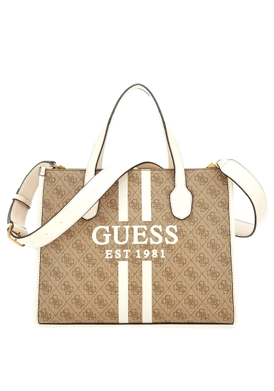 Women's Printed Tote Bag in Floral Patterns for a Spring - Themed Shopping TripGuess Silvana Logo Tote Bag, Light Brown Women's Printed Tote Bag in Floral Patterns for a Spring - Themed Shopping TripGuess Silvana Logo Tote Bag, Light Brown