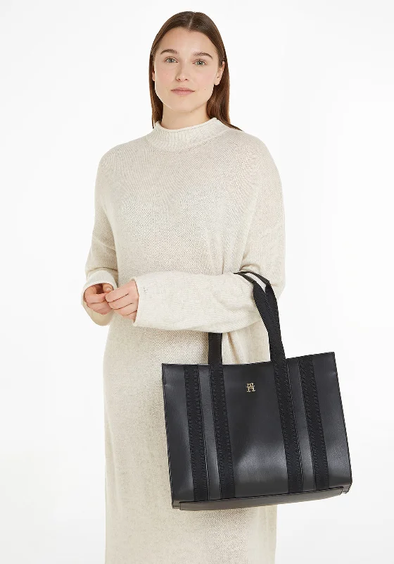 Geometric - Printed Tote Bag in Multicolor for a Contemporary and Trendy OutfitTommy Hilfiger Medium Tonal Stripe Identity Tote Bag, Black Geometric - Printed Tote Bag in Multicolor for a Contemporary and Trendy OutfitTommy Hilfiger Medium Tonal Stripe Identity Tote Bag, Black