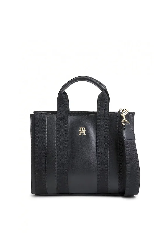 Embroidered Tote Bag in Beige with Floral Motifs for a Boho - Chic VibeTommy Hilfiger Identity Small Tote, Black Embroidered Tote Bag in Beige with Floral Motifs for a Boho - Chic VibeTommy Hilfiger Identity Small Tote, Black