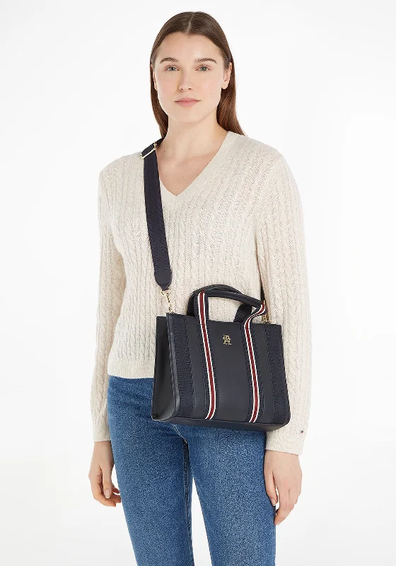 Faux Fur - Trimmed Tote Bag in White for a Cozy Winter LookTommy Hilfiger Identity Small Stripe Tote, Navy Faux Fur - Trimmed Tote Bag in White for a Cozy Winter LookTommy Hilfiger Identity Small Stripe Tote, Navy