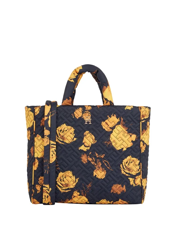Women's Printed Tote Bag in Floral Patterns for a Spring - Themed Shopping TripTommy Hilfiger Large Quilted Flow Floral Tote, Black Women's Printed Tote Bag in Floral Patterns for a Spring - Themed Shopping TripTommy Hilfiger Large Quilted Flow Floral Tote, Black