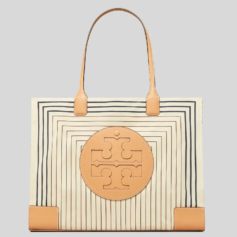 Waterproof Tote Bag in Yellow for Outdoor Activities in Wet WeatherTORY BURCH Ella Printed Tote Bag Box Stripe/Natural Vachetta 88237