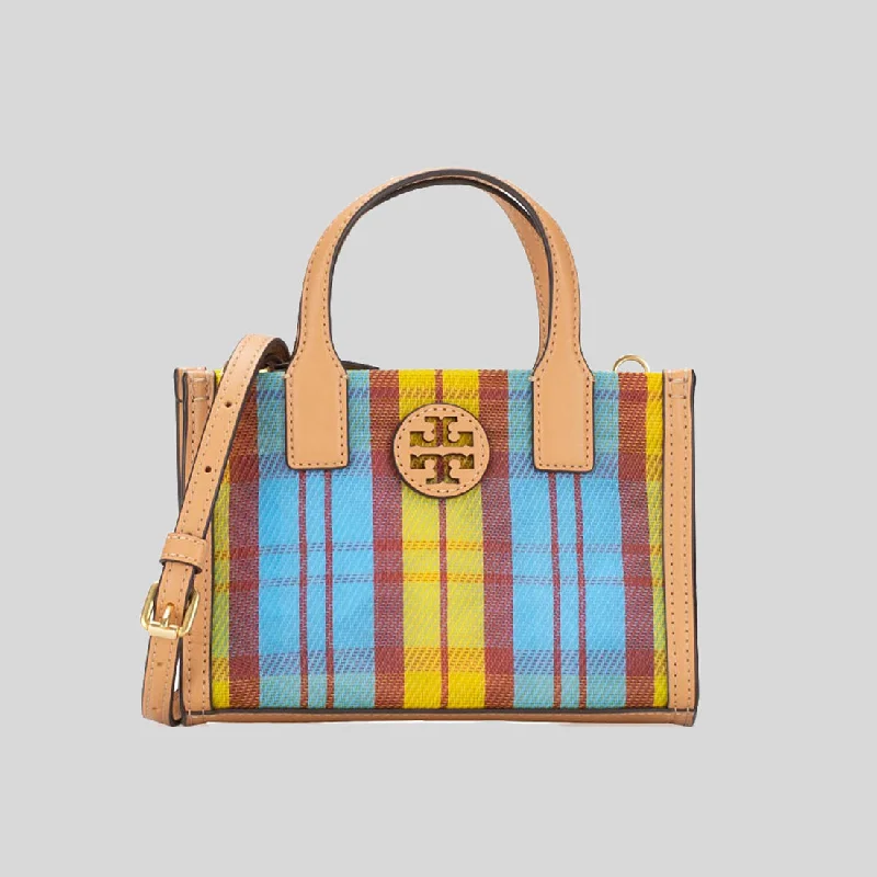 Women's Tote Bag with Detachable Pouch in Purple for Added ConvenienceTORY BURCH Nylon Mesh Mini Tote Yellow Blue Multi 150103