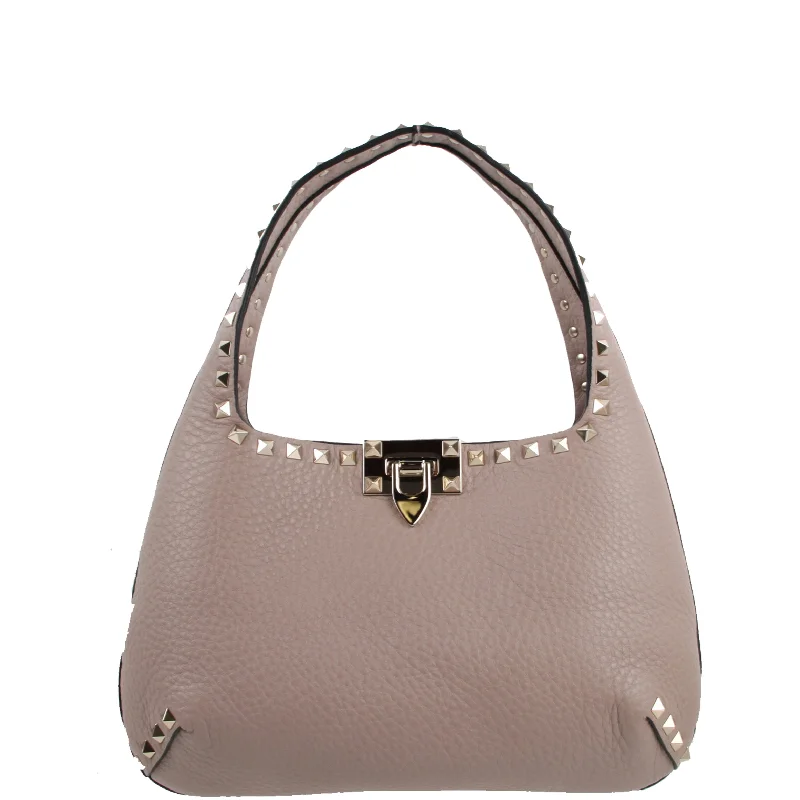 Small Vegan Leather Tote Bag in Blush Pink with Gold - Tone Hardware for a Feminine and Stylish AccessoryRockstud Hobo Bag Small, Poudre Small Vegan Leather Tote Bag in Blush Pink with Gold - Tone Hardware for a Feminine and Stylish AccessoryRockstud Hobo Bag Small, Poudre