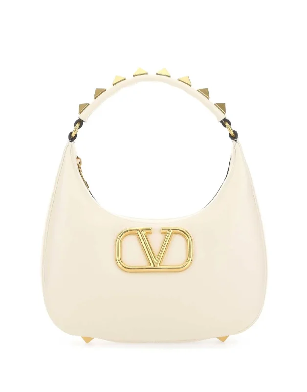 Women's Tote Bag with Zipper Closure in Red for Secure StorageStudded Vlogo Hobo Bag, Ivory Women's Tote Bag with Zipper Closure in Red for Secure StorageStudded Vlogo Hobo Bag, Ivory