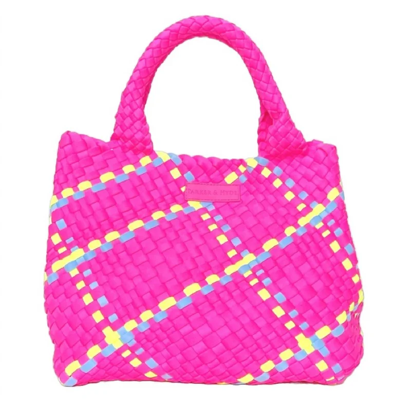 Women's Tote Bag with Detachable Pouch in Purple for Added ConvenienceWomen's Woven Tote In Neon Pink
