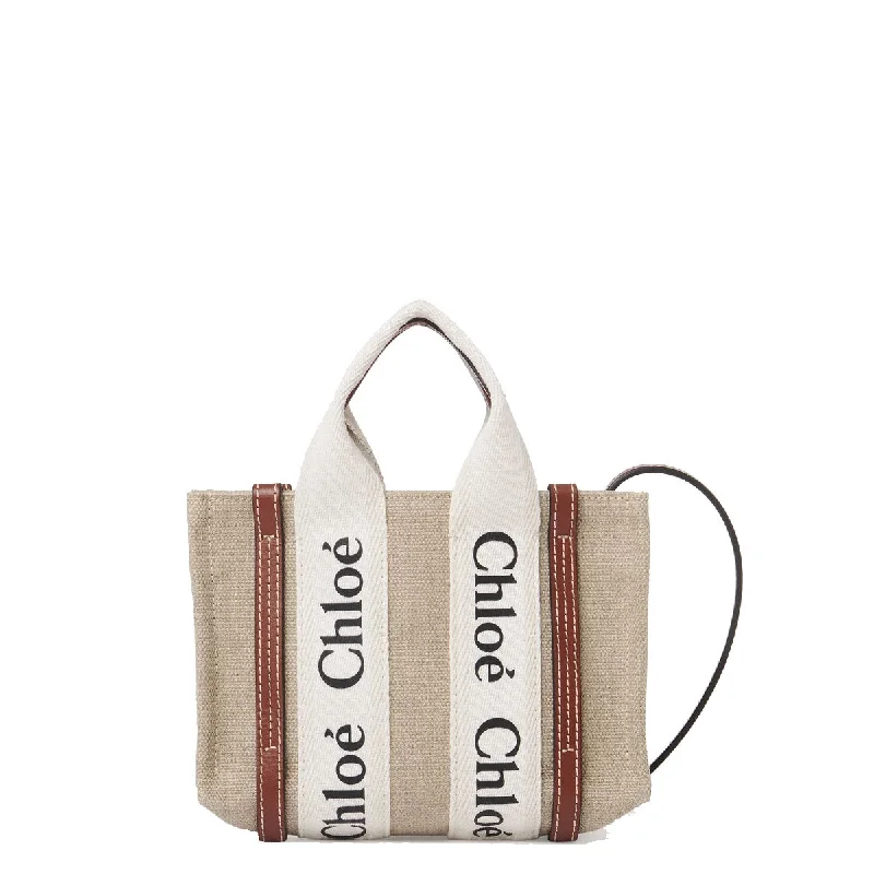 Women's Tote Bag with Detachable Pouch in Purple for Added ConvenienceWoody Tote Mini Strap Linen, White/Brown Women's Tote Bag with Detachable Pouch in Purple for Added ConvenienceWoody Tote Mini Strap Linen, White/Brown