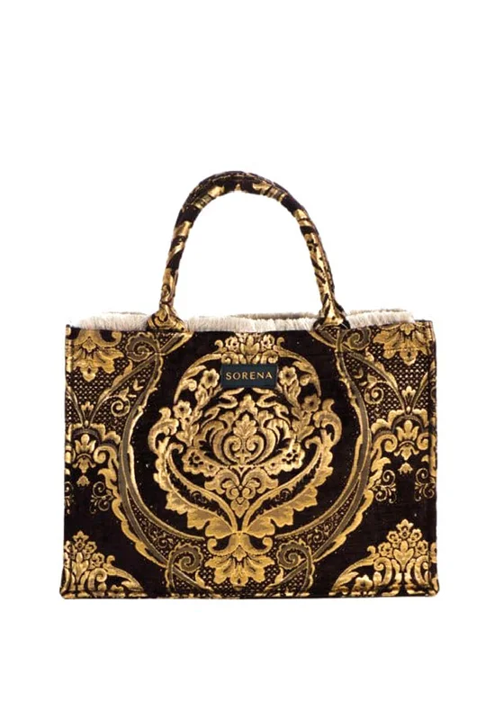 Geometric - Printed Tote Bag in Multicolor for a Contemporary and Trendy OutfitSorena Xrysalida Velvet Medium Tote Bag, Gold Geometric - Printed Tote Bag in Multicolor for a Contemporary and Trendy OutfitSorena Xrysalida Velvet Medium Tote Bag, Gold