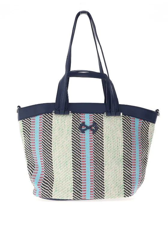 Metallic Tote Bag in Rose Gold with Chain Handles for a Glamorous Night OutXti Woven Medium Shoulder Tote Bag, Navy Metallic Tote Bag in Rose Gold with Chain Handles for a Glamorous Night OutXti Woven Medium Shoulder Tote Bag, Navy