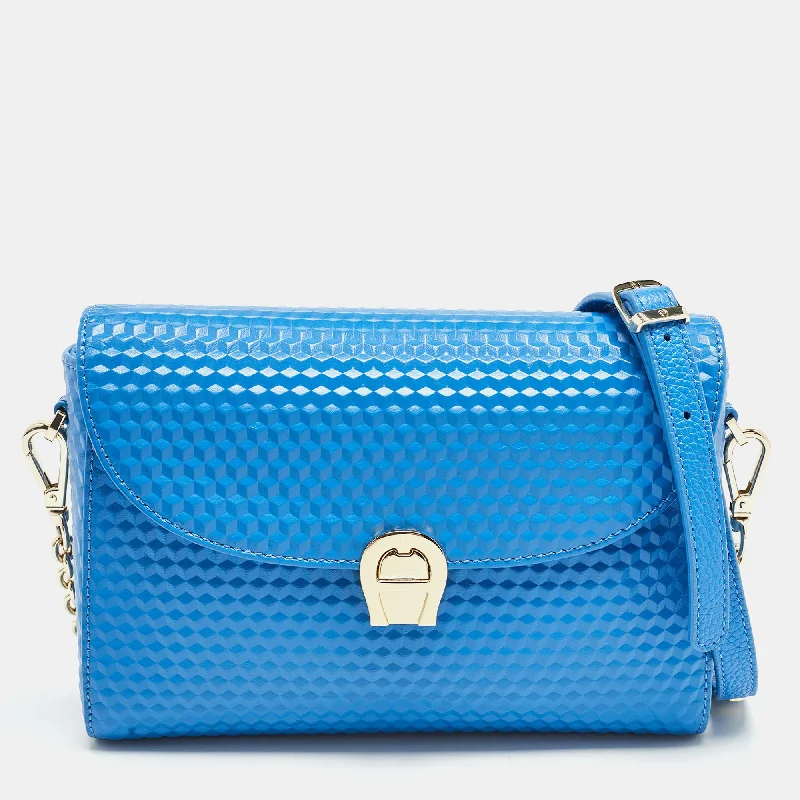 Women's Shoulder Bag with Faux Fur Strap in White for Winter StyleAigner Blue Textured Leather Genoveva Shoulder Bag Women's Shoulder Bag with Faux Fur Strap in White for Winter StyleAigner Blue Textured Leather Genoveva Shoulder Bag