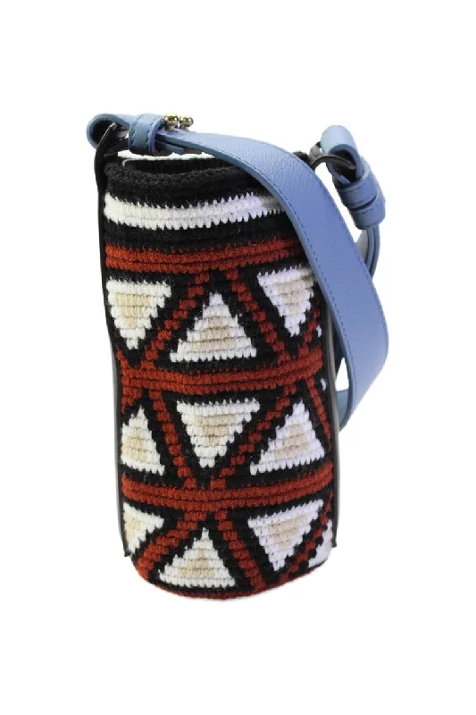 Women's Shoulder Bag with Faux Fur Strap in White for Winter StyleAZ Factory Womens Single Strap Knit Arrow Print Bucket Handbag Black White Blue