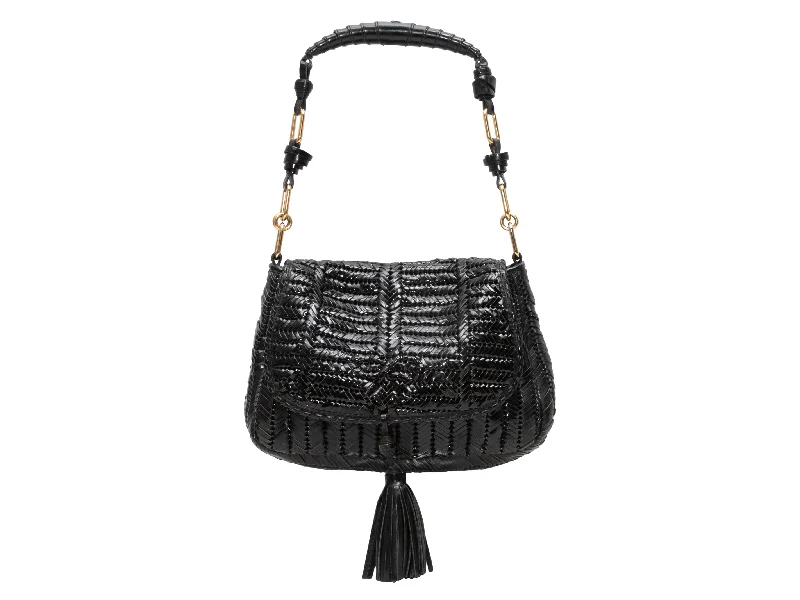 Women's Shoulder Bag with Fringe Details in Brown for a Bohemian StyleBlack Anya Hindmarch Woven Patent Leather Shoulder Bag Women's Shoulder Bag with Fringe Details in Brown for a Bohemian StyleBlack Anya Hindmarch Woven Patent Leather Shoulder Bag