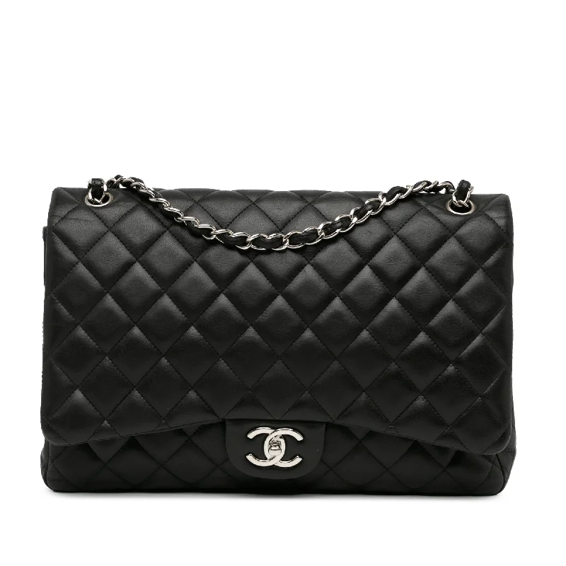 Women's Canvas Shoulder Bag in Navy with Striped Pattern for Beach TripsBlack Chanel Maxi Classic Lambskin Double Flap Shoulder Bag Women's Canvas Shoulder Bag in Navy with Striped Pattern for Beach TripsBlack Chanel Maxi Classic Lambskin Double Flap Shoulder Bag