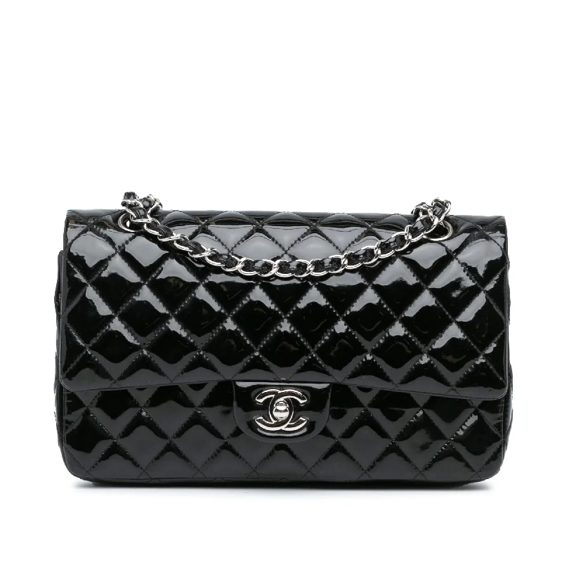 Leather Shoulder Bag with Magnetic Closure in Black for Quick AccessBlack Chanel Medium Classic Patent Double Flap Shoulder Bag Leather Shoulder Bag with Magnetic Closure in Black for Quick AccessBlack Chanel Medium Classic Patent Double Flap Shoulder Bag