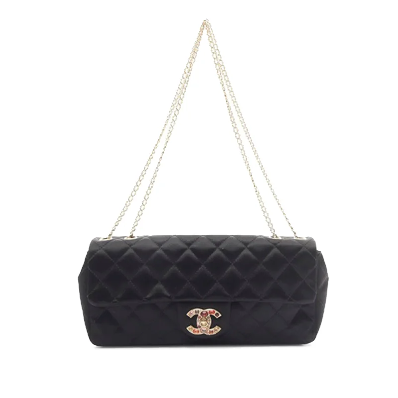 Women's Shoulder Bag with Fringe Details in Brown for a Bohemian StyleBlack Chanel Quilted Satin Precious Jewel East West Flap Shoulder Bag Women's Shoulder Bag with Fringe Details in Brown for a Bohemian StyleBlack Chanel Quilted Satin Precious Jewel East West Flap Shoulder Bag