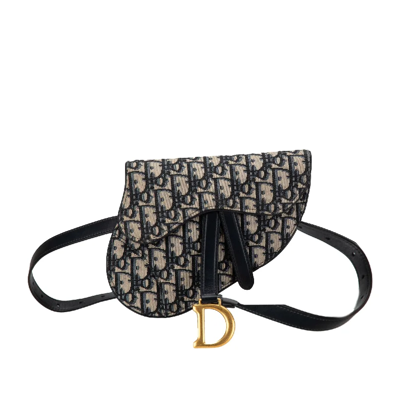Metallic Shoulder Bag in Gold for Special OccasionsBlue Dior Oblique Saddle Belt Bag