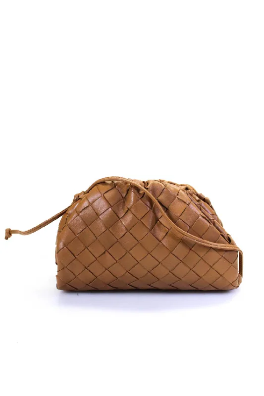 Metallic Shoulder Bag in Gold for Special OccasionsBottega Veneta Womens Intrecciato Leather Hinged Frame Clutch Handbag Tan