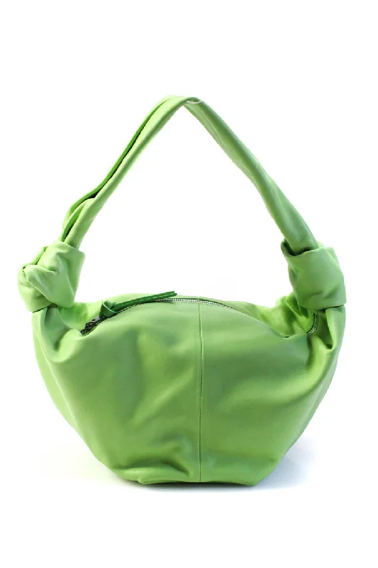 Shoulder Bag with Chain Strap in Silver for a Trendy AppearanceBottega Veneta Womens Single Handle Zip Top Double Knot Handbag Green Leather Shoulder Bag with Chain Strap in Silver for a Trendy AppearanceBottega Veneta Womens Single Handle Zip Top Double Knot Handbag Green Leather