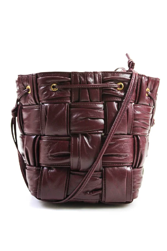 Vegan Leather Shoulder Bag in Gray for Ethical Fashion LoversBottega Veneta Womens Small Cassette Intrecciato Bucket Bag Handbag Burgundy Vegan Leather Shoulder Bag in Gray for Ethical Fashion LoversBottega Veneta Womens Small Cassette Intrecciato Bucket Bag Handbag Burgundy