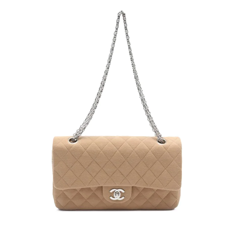 Metallic Shoulder Bag in Gold for Special OccasionsBrown Chanel Medium Classic Jersey Double Flap Shoulder Bag Metallic Shoulder Bag in Gold for Special OccasionsBrown Chanel Medium Classic Jersey Double Flap Shoulder Bag