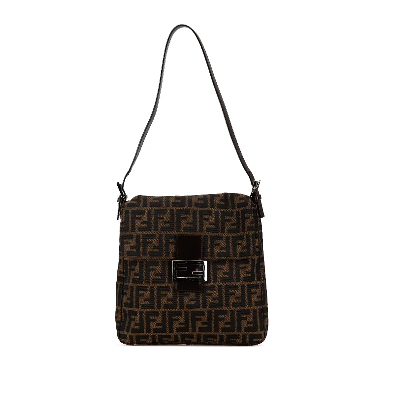 Women's Shoulder Bag with Faux Fur Strap in White for Winter StyleBrown Fendi Zucca Canvas Shoulder Bag