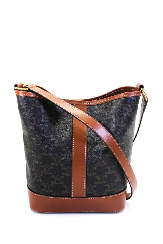 Canvas and Leather Combo Shoulder Bag in Tan for a Rustic LookCeline Womens Triomphe Leather Trim Coated Canvas Bucket Bag Handbag Brown Black Canvas and Leather Combo Shoulder Bag in Tan for a Rustic LookCeline Womens Triomphe Leather Trim Coated Canvas Bucket Bag Handbag Brown Black