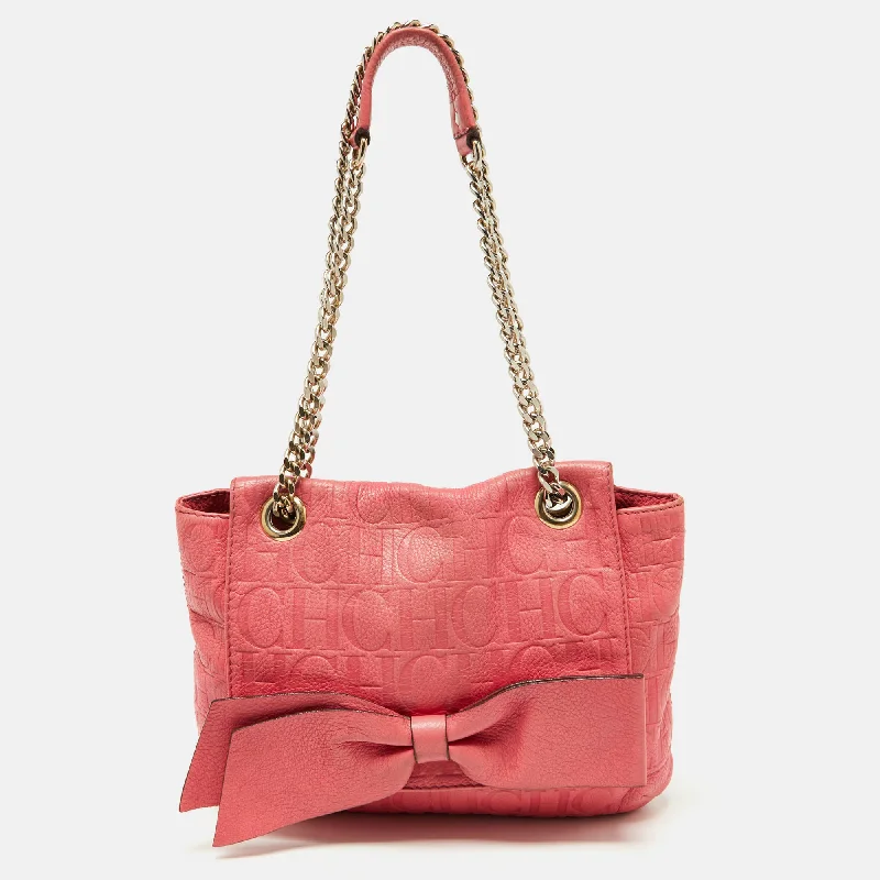 Suede Shoulder Bag in Pink with Tassel Accents for Casual OutingsCh Carolina Herrera Pink Monogram Embossed Leather Audrey Shoulder Bag Suede Shoulder Bag in Pink with Tassel Accents for Casual OutingsCh Carolina Herrera Pink Monogram Embossed Leather Audrey Shoulder Bag