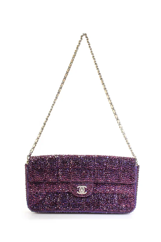 Women's Shoulder Bag with Faux Fur Strap in White for Winter StyleChanel Womens Leather Quilted Crystal Flap Chain Strap Purple Medium Handbag Women's Shoulder Bag with Faux Fur Strap in White for Winter StyleChanel Womens Leather Quilted Crystal Flap Chain Strap Purple Medium Handbag