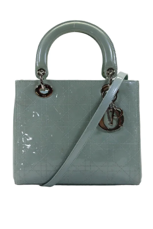 Leather Shoulder Bag with Magnetic Closure in Black for Quick AccessChristian Dior Womens Cannage Quilted Lady Dior Handbag Green Patent Leather Leather Shoulder Bag with Magnetic Closure in Black for Quick AccessChristian Dior Womens Cannage Quilted Lady Dior Handbag Green Patent Leather