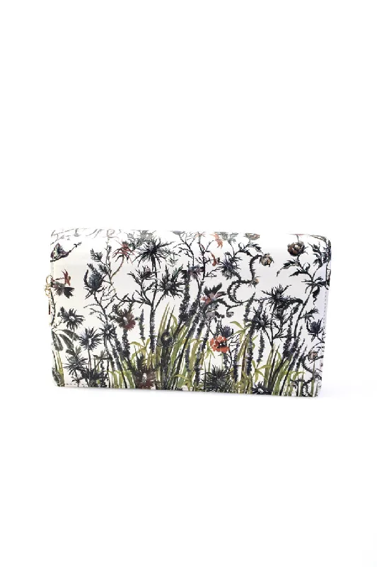 Shoulder Bag with Chain Strap in Silver for a Trendy AppearanceChristian Dior Womens Floral Leather Flap Clutch Handbag White Green Purple Shoulder Bag with Chain Strap in Silver for a Trendy AppearanceChristian Dior Womens Floral Leather Flap Clutch Handbag White Green Purple