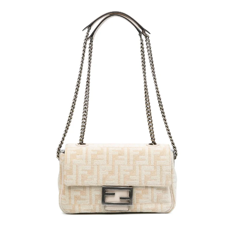 Metallic Shoulder Bag in Gold for Special OccasionsCream Fendi Zucca Canvas Chain Midi Baguette Shoulder Bag