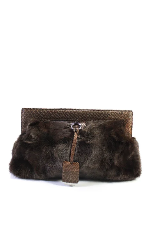 Metallic Shoulder Bag in Gold for Special OccasionsDevi Kroell Womens Python Skin Mink Fur Downtown Mini Clutch Handbag Brown Metallic Shoulder Bag in Gold for Special OccasionsDevi Kroell Womens Python Skin Mink Fur Downtown Mini Clutch Handbag Brown