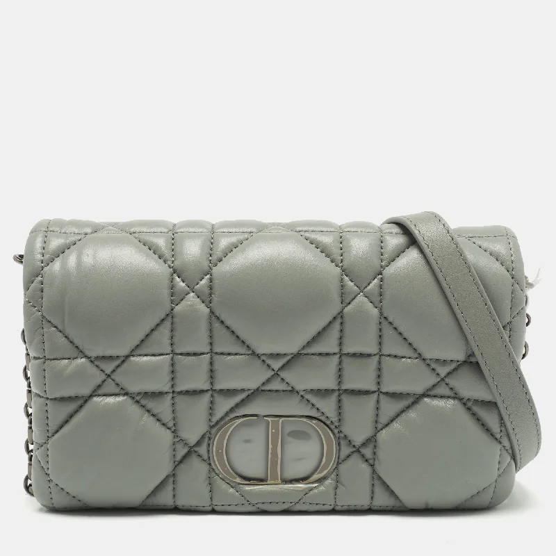 Shoulder Bag with Chain Strap in Silver for a Trendy AppearanceDior Stone Grey Macrocannage Leather Mini Caro Bag Shoulder Bag with Chain Strap in Silver for a Trendy AppearanceDior Stone Grey Macrocannage Leather Mini Caro Bag