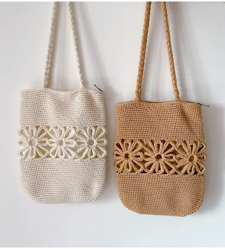 Women's Shoulder Bag with Floral Embroidery in Purple for Spring WalksElena Handbags Crochet Medium Cotton Bag with Floral Design Women's Shoulder Bag with Floral Embroidery in Purple for Spring WalksElena Handbags Crochet Medium Cotton Bag with Floral Design
