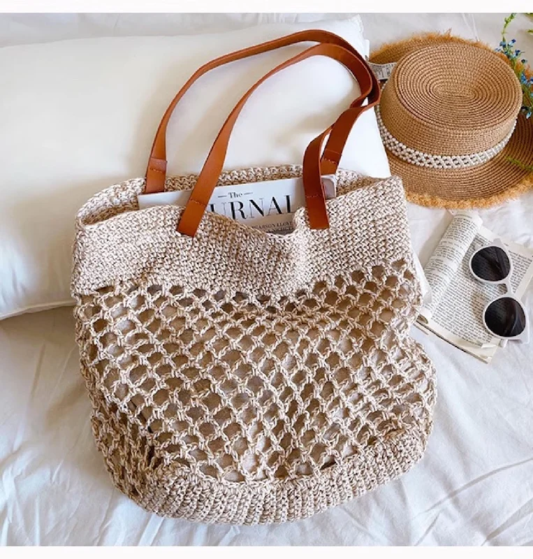 Leather Shoulder Bag with Magnetic Closure in Black for Quick AccessElena Handbags Retro Fish Net Cotton Knitted Shoulder Bag with Leather Straps Leather Shoulder Bag with Magnetic Closure in Black for Quick AccessElena Handbags Retro Fish Net Cotton Knitted Shoulder Bag with Leather Straps