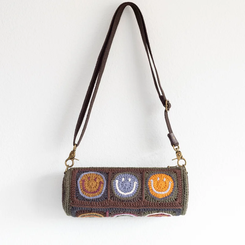 Women's Large Leather Shoulder Bag in Brown with Multiple Compartments for WorkElena Handbags Smiley Face Bucket Shoulder Purse Women's Large Leather Shoulder Bag in Brown with Multiple Compartments for WorkElena Handbags Smiley Face Bucket Shoulder Purse
