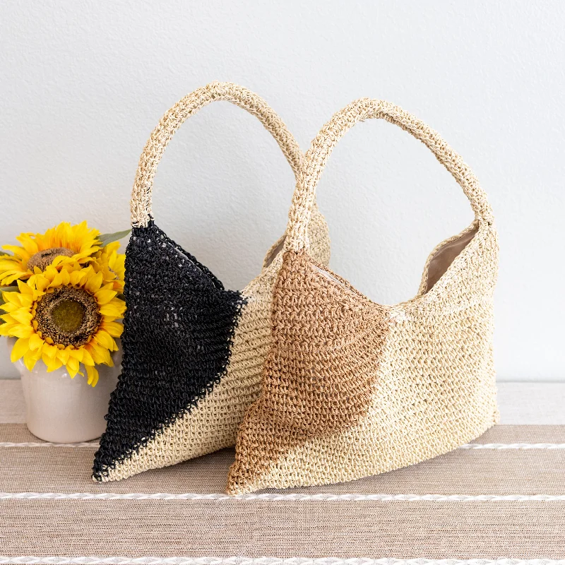 Women's Shoulder Bag with Faux Fur Strap in White for Winter StyleElena Handbags Summer Boho Simple Two-Tone Straw Shoulder Bag Women's Shoulder Bag with Faux Fur Strap in White for Winter StyleElena Handbags Summer Boho Simple Two-Tone Straw Shoulder Bag